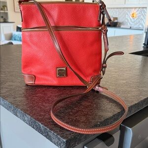 Dooney & Bourke Fire Red and Brown Crossbody Strap Bag